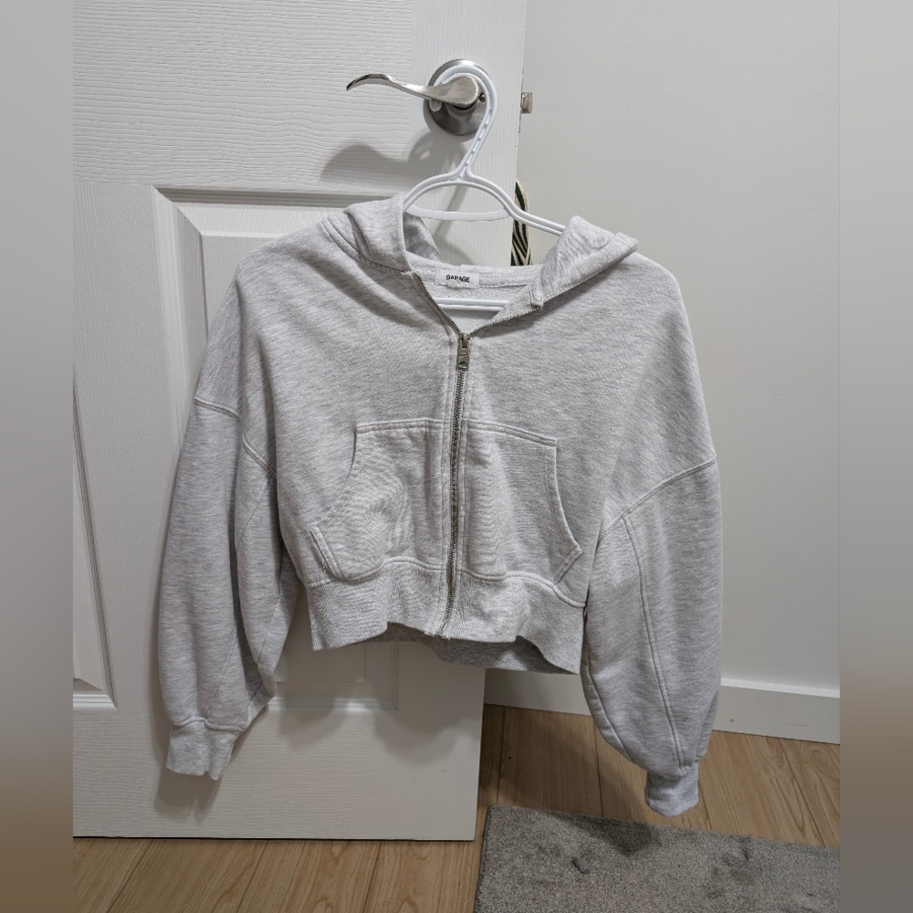 Garage Light Gray Cropped Zip Hoodie